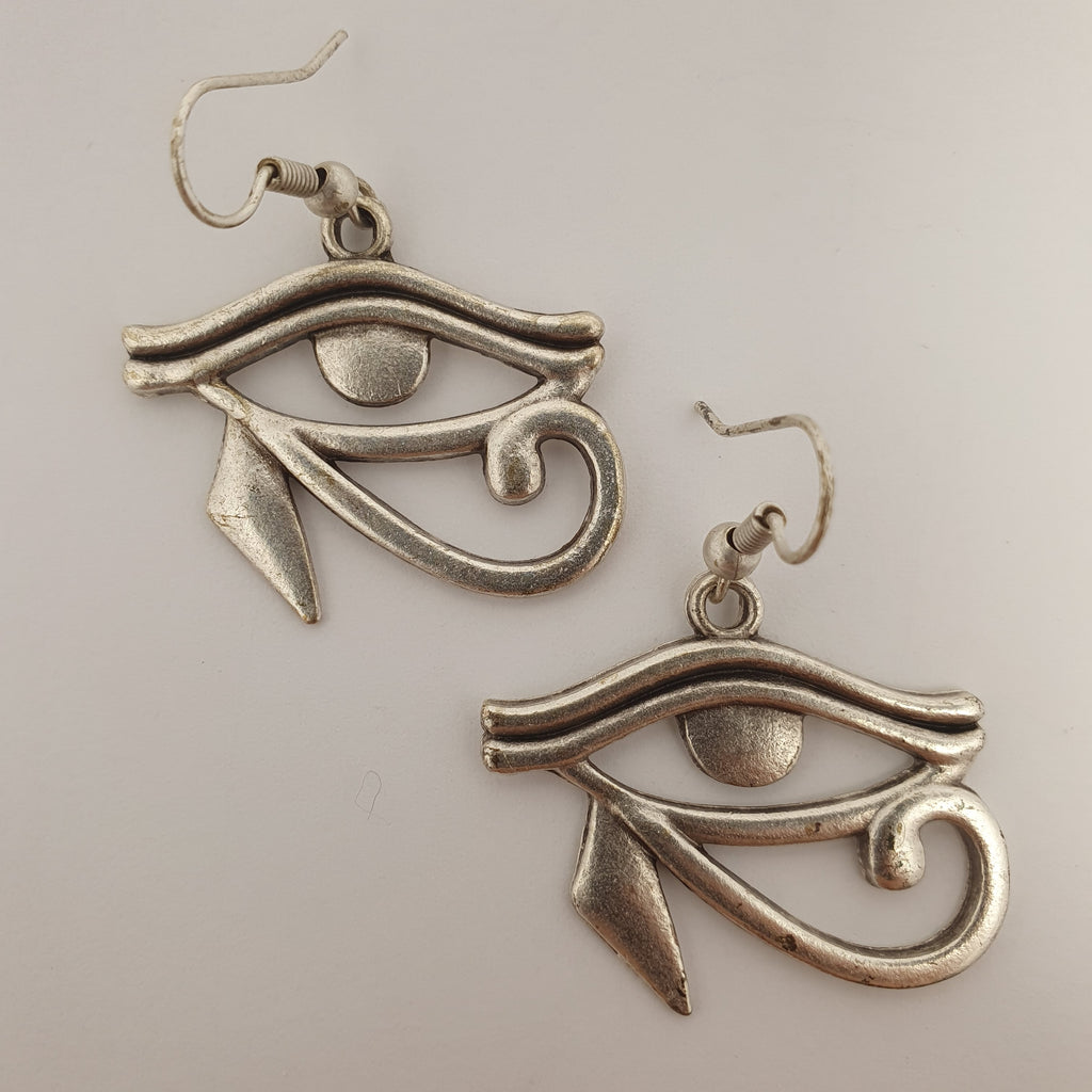 Silver eye of horus earrings, egyptian protection symbol dangle