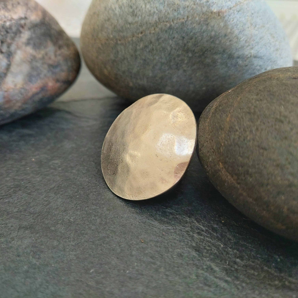 Large hammered disc ring, chunky round oversized silver statement band