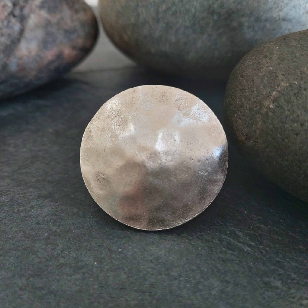 Large hammered disc ring, chunky round oversized silver statement band