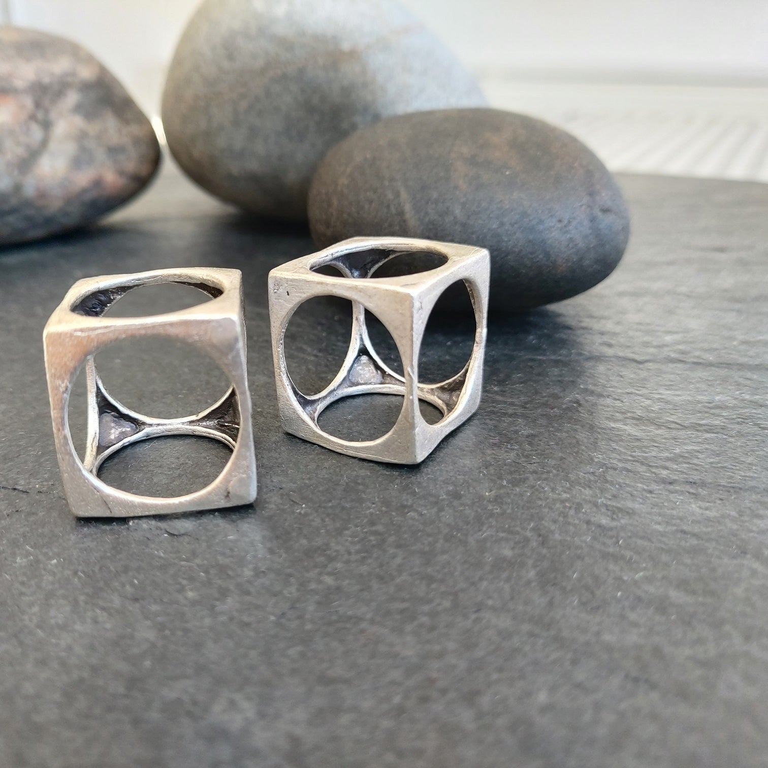 Geometric square circle ring, minimalist architectural statement ring