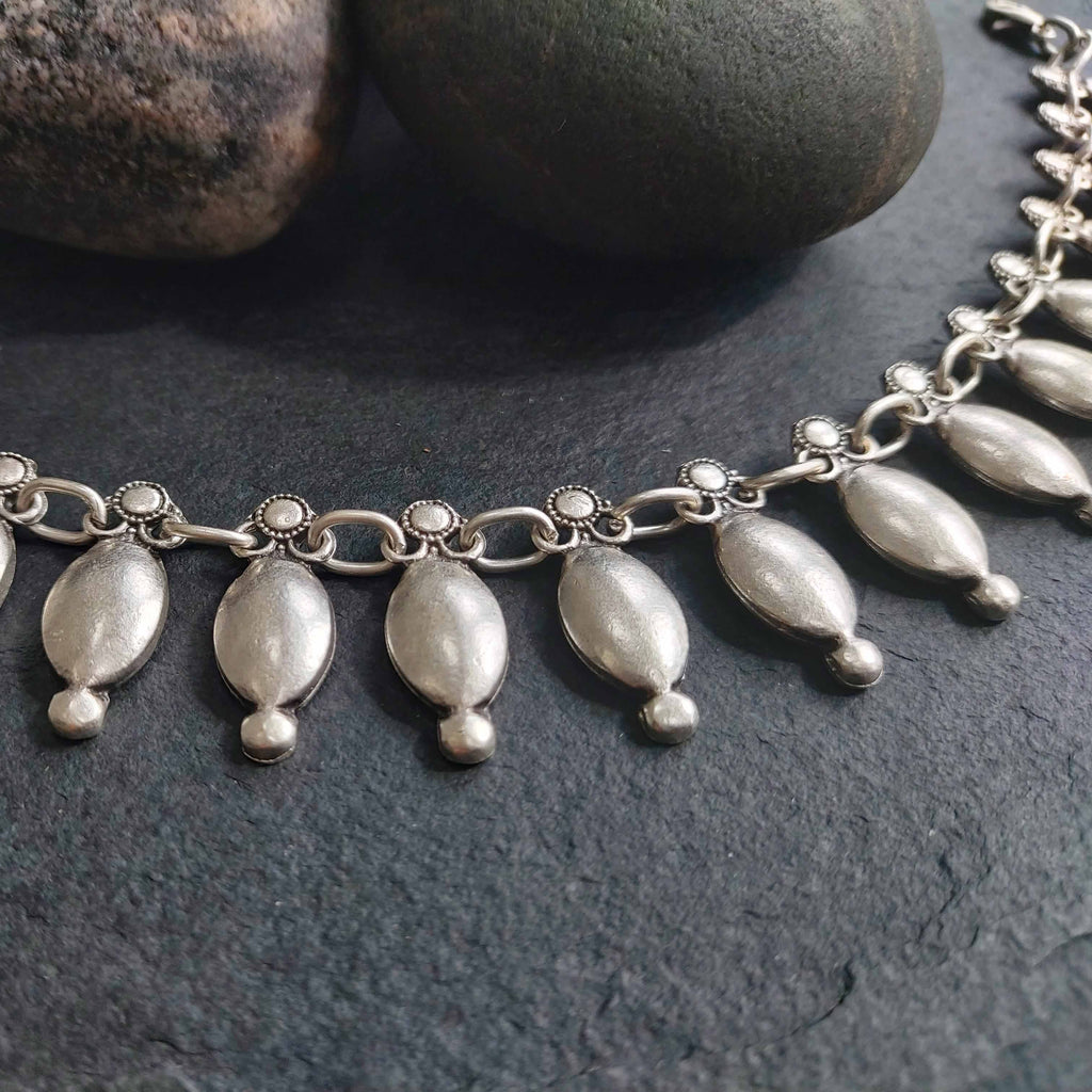 Silver oval charm anklet, boho dangle foot jewellery