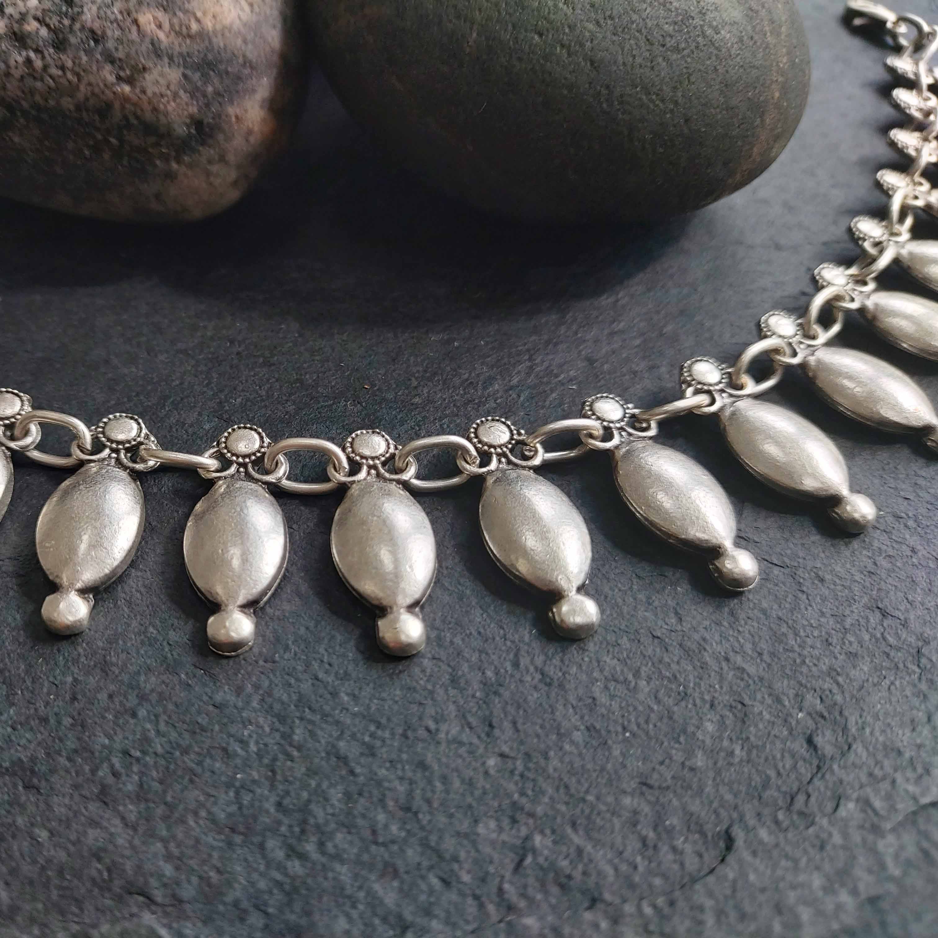 Silver oval charm anklet, boho dangle foot jewellery