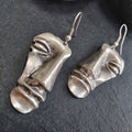 Brutalist greek face earrings, sculptural abstract modernist dangle statement
