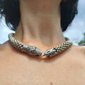 Snake dragon head torque collar necklace, viking norse statement jewellery