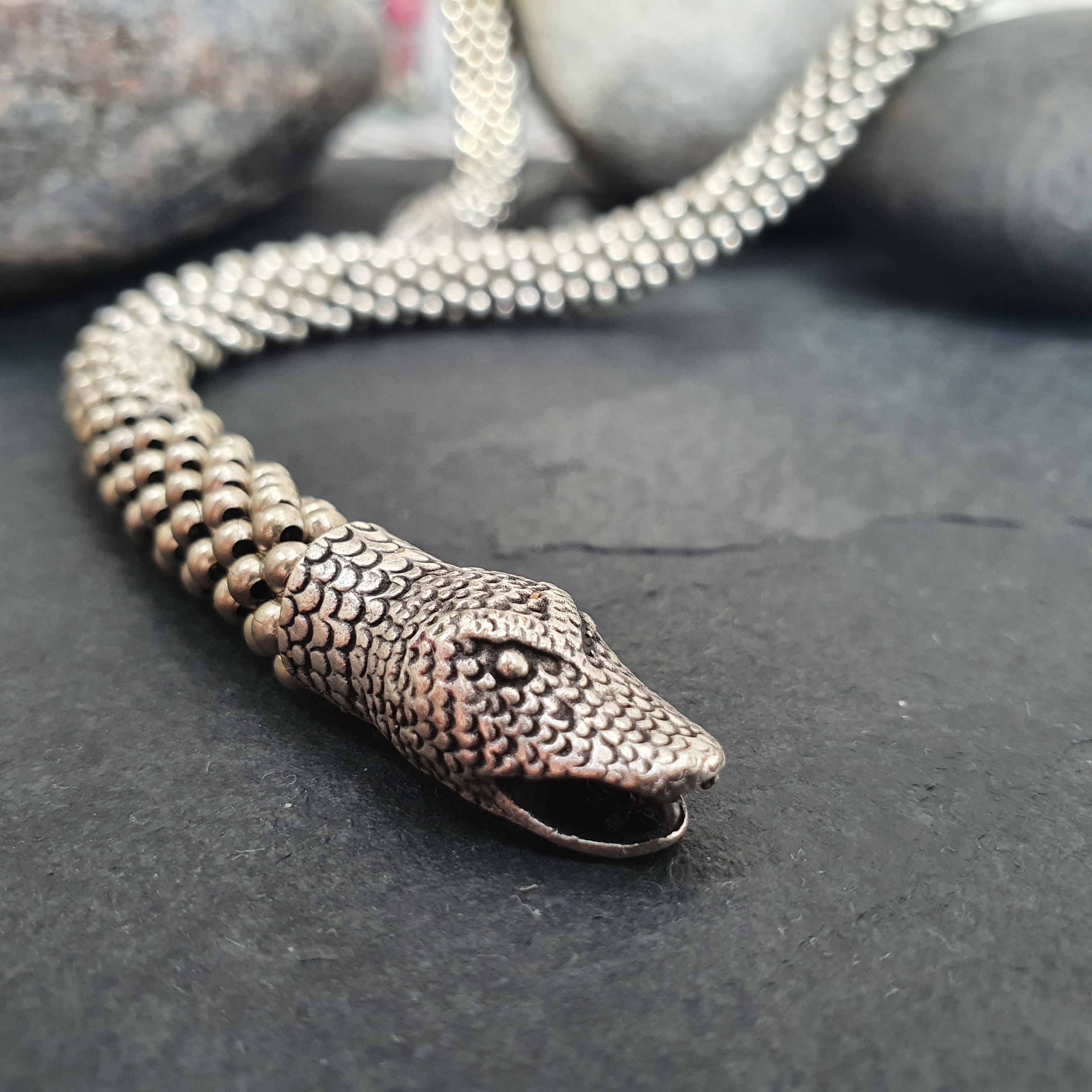 Snake dragon head torque collar necklace, viking norse statement jewellery