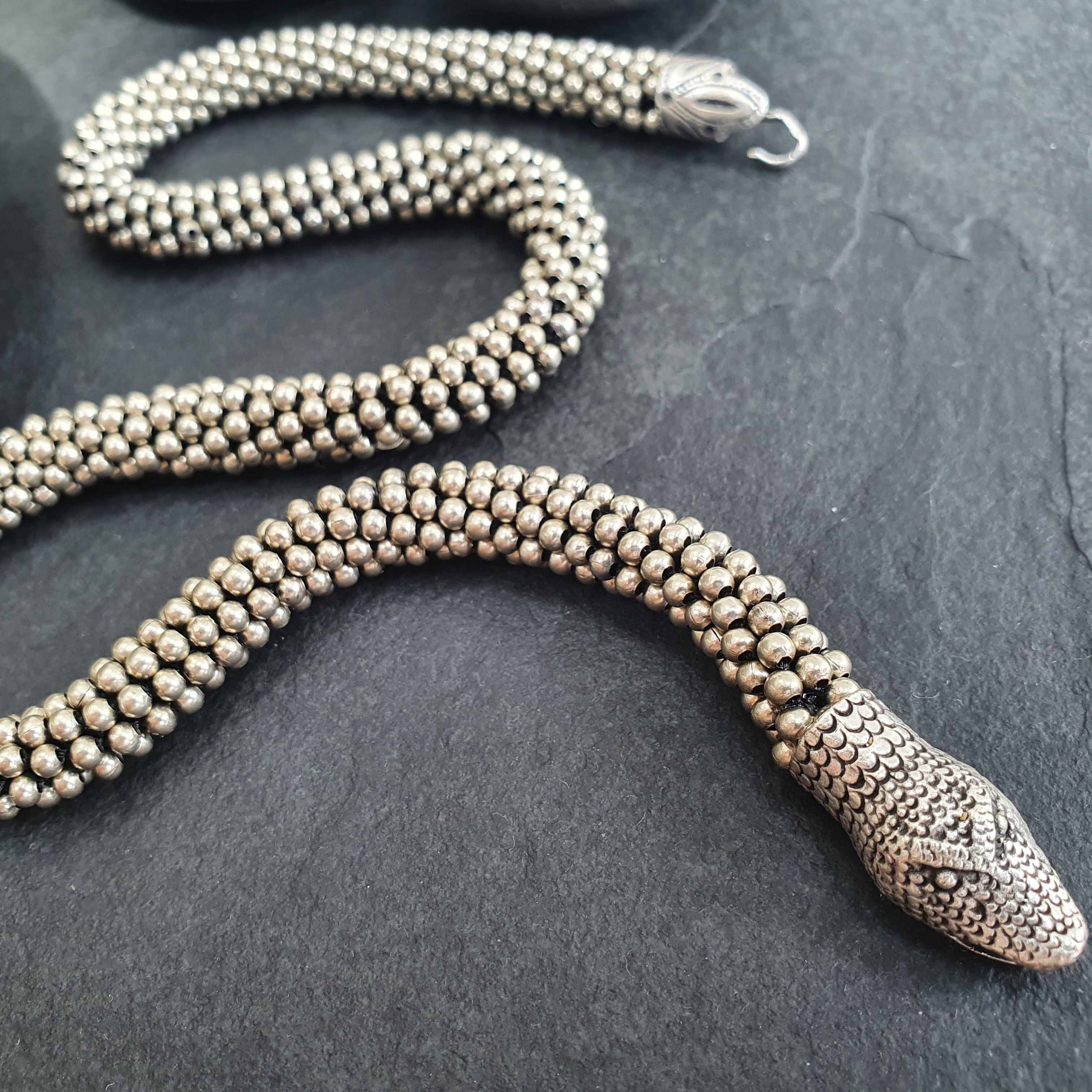 Snake dragon head torque collar necklace, viking norse statement jewellery