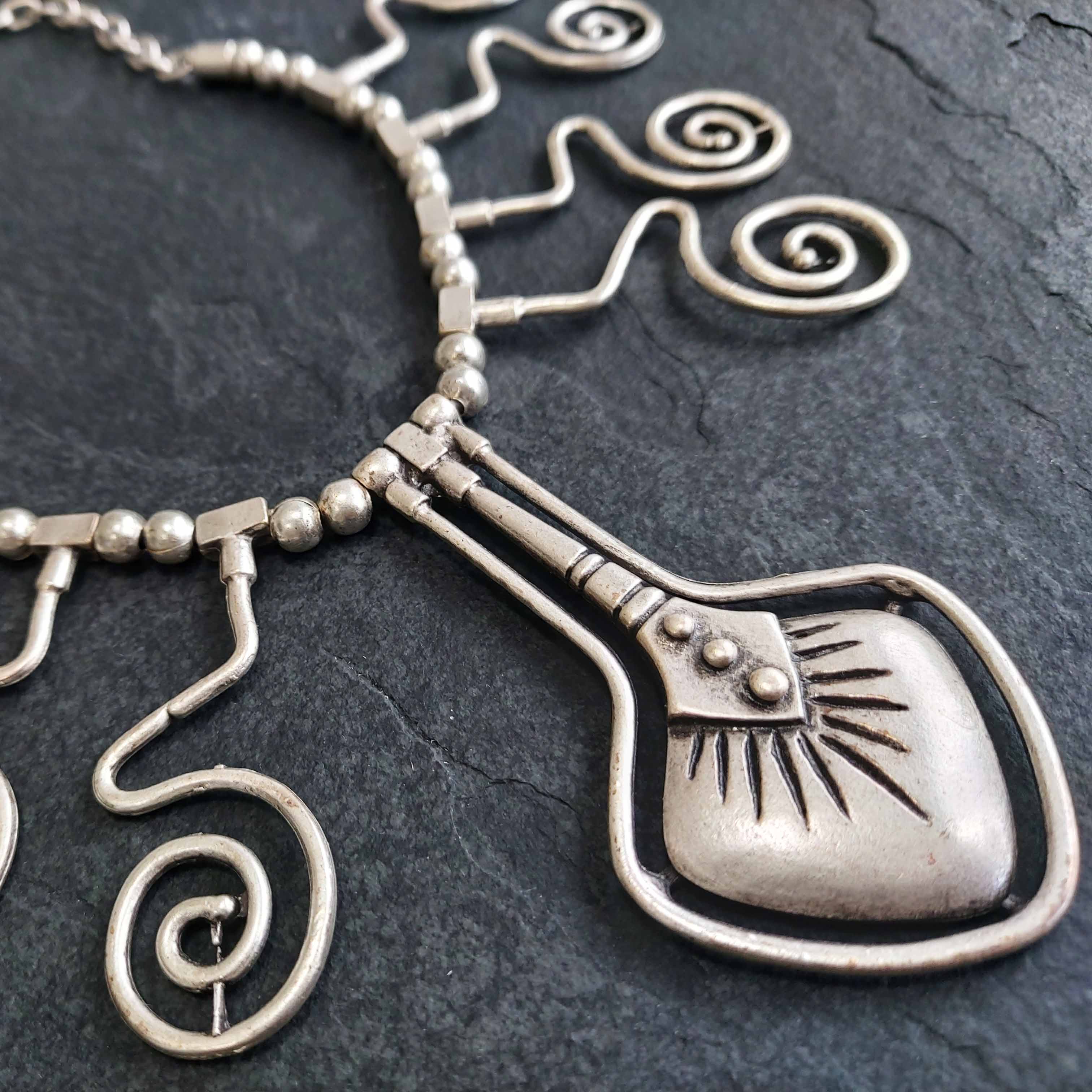 Silver tuareg african tribal necklace, spiral bib statement jewellery