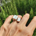 Double cube ring, asymmetric square brutalist sculptural modernist statement