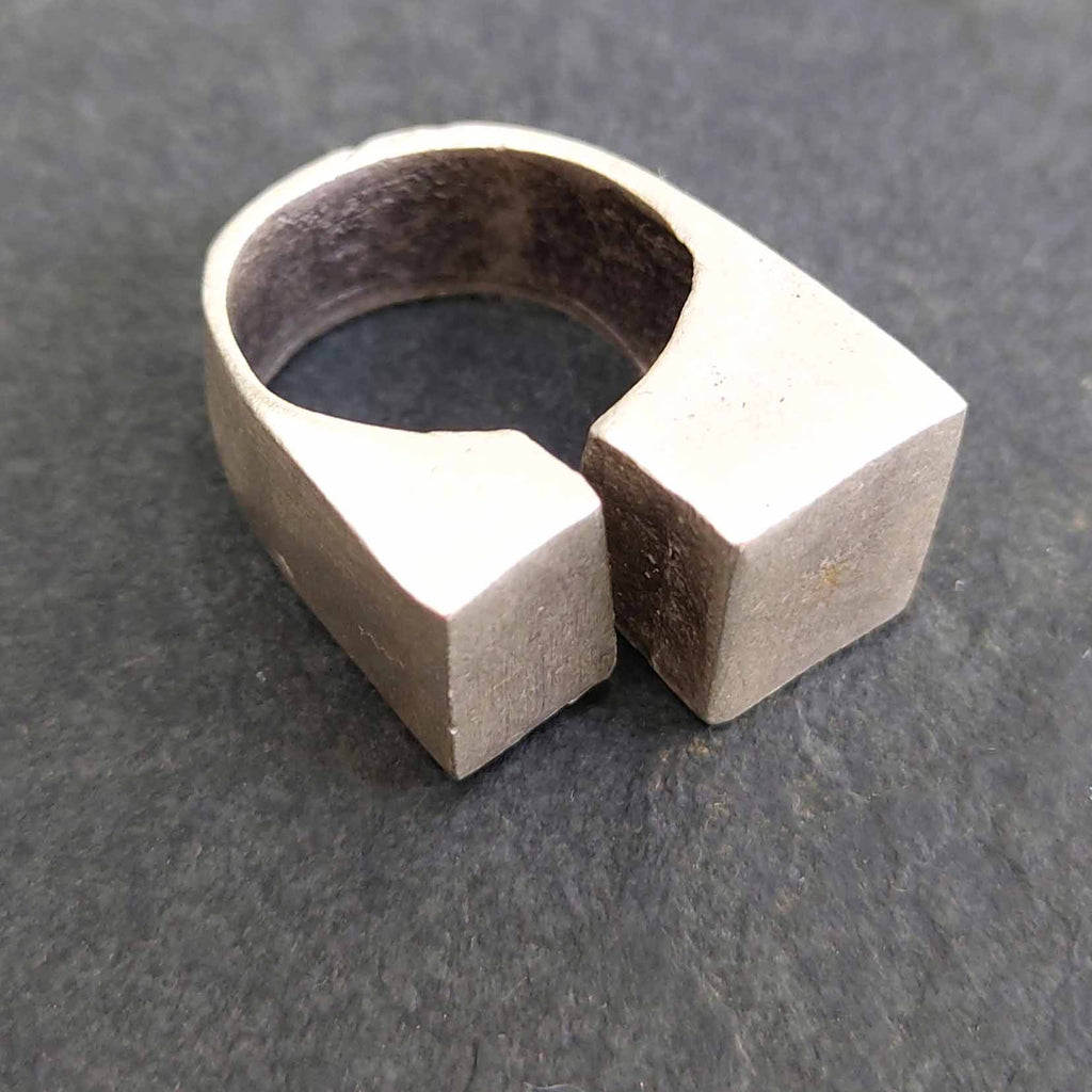 Double cube ring, asymmetric square brutalist sculptural modernist statement