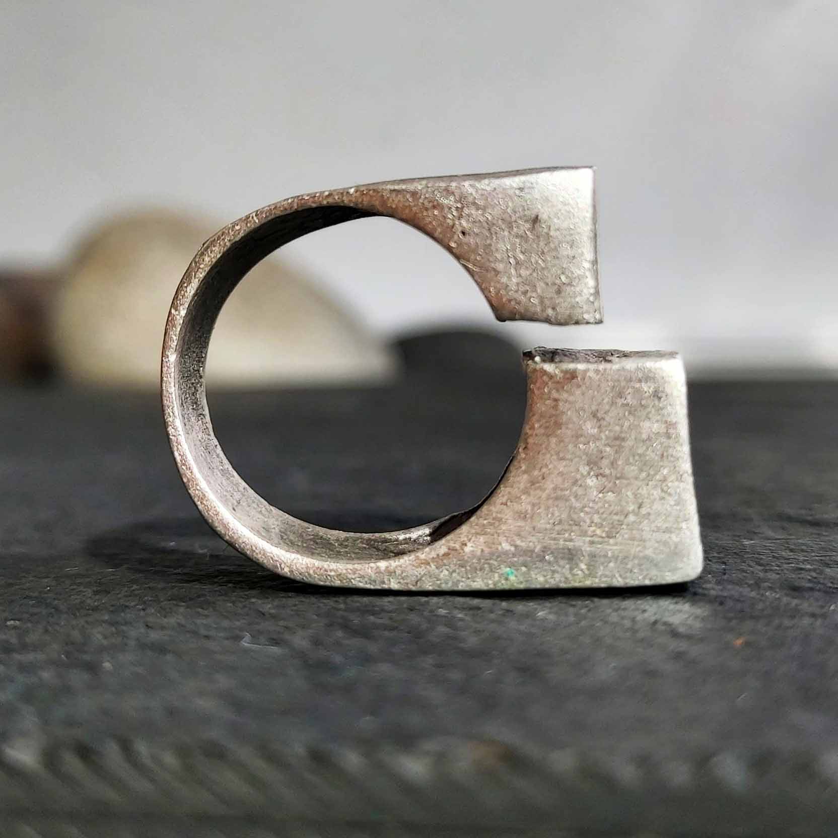 Double cube ring, asymmetric square brutalist sculptural modernist statement