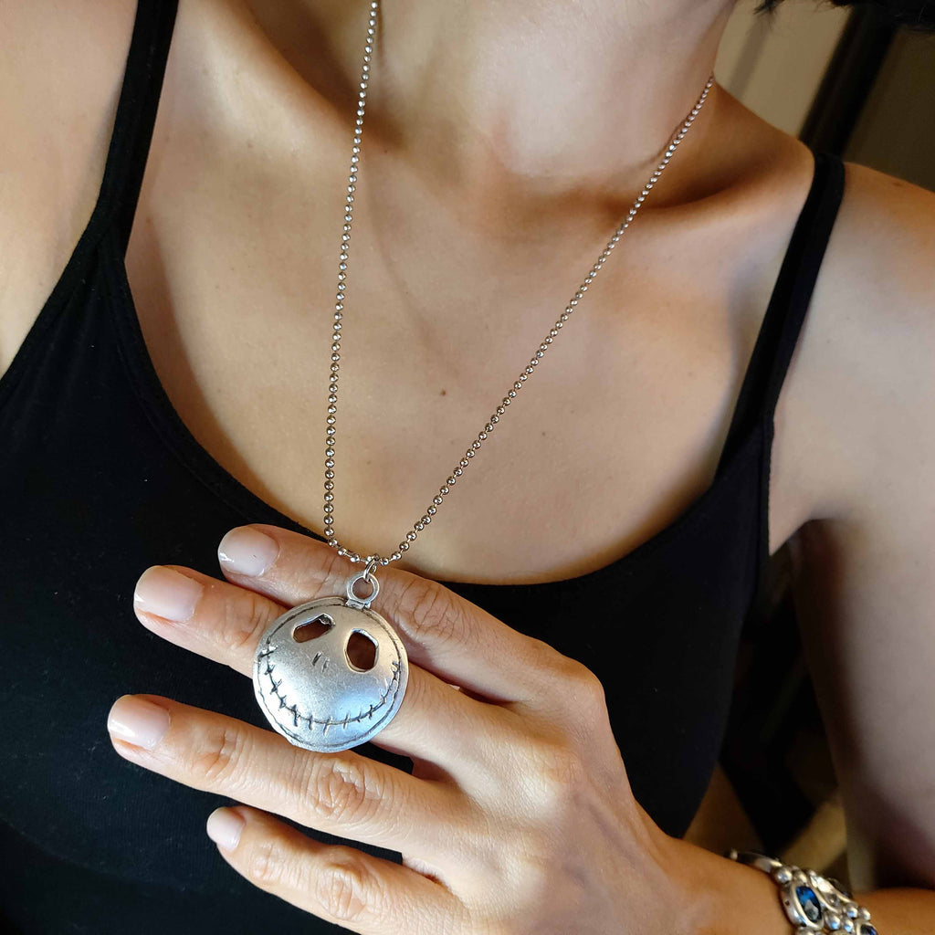 Skull face pendant necklace, gothic skeleton charm statement jewellery