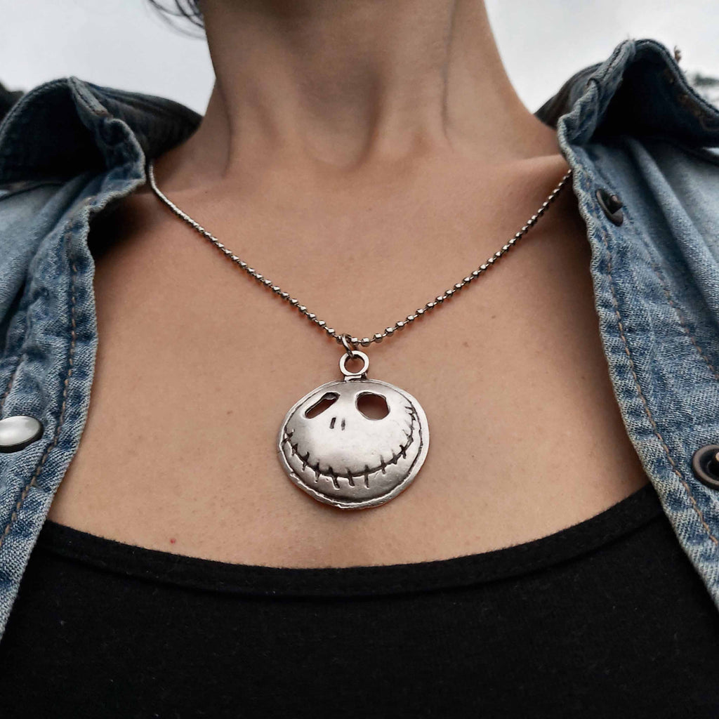 Skull face pendant necklace, gothic skeleton charm statement jewellery