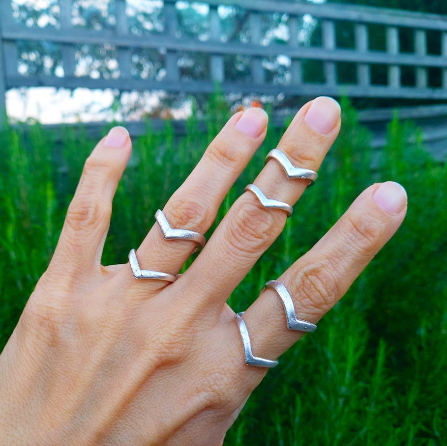 Chevron ring, silver plated v-shape minimalist stacking band