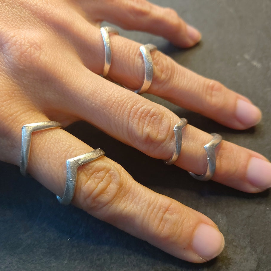 Chevron ring, silver plated v-shape minimalist stacking band