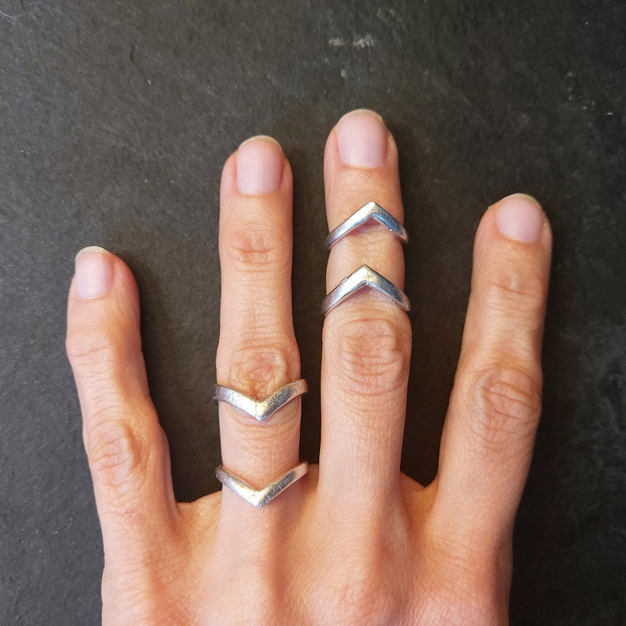 Chevron ring, silver plated v-shape minimalist stacking band