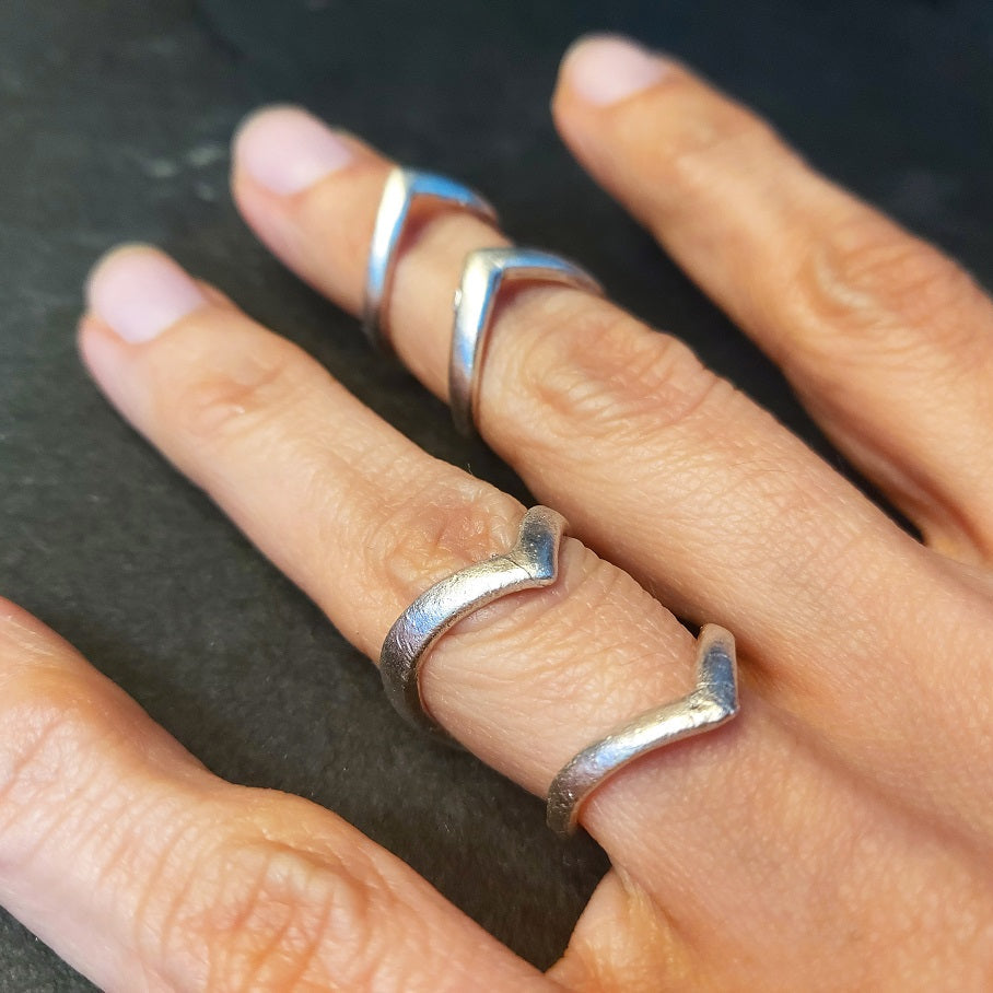 Chevron ring, silver plated v-shape minimalist stacking band