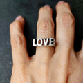 Love ring, silver word adjustable minimalist statement ring