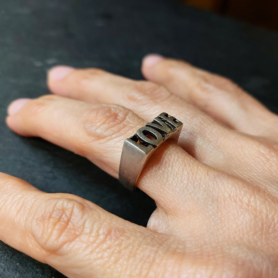 Love ring, silver word adjustable minimalist statement ring