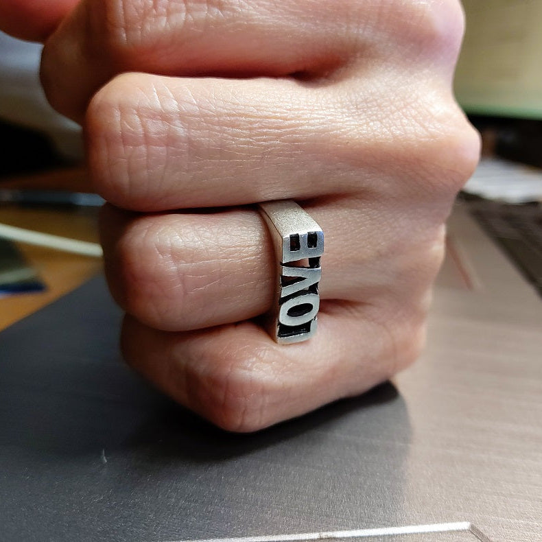 Love ring, silver word adjustable minimalist statement ring
