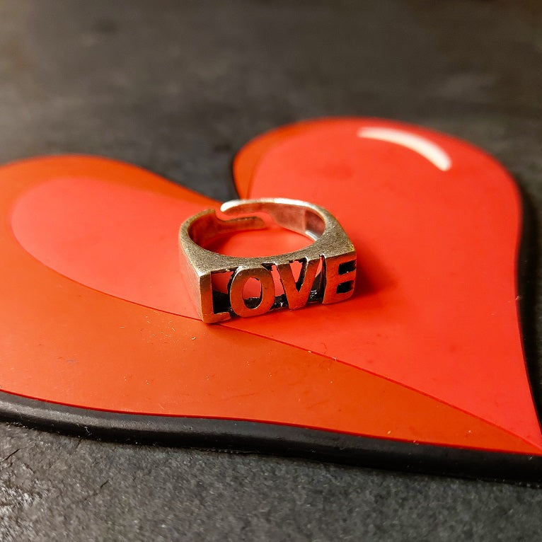 Love ring, silver word adjustable minimalist statement ring