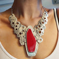 Ethnic bib necklace, brutalist tribal silver statement collar