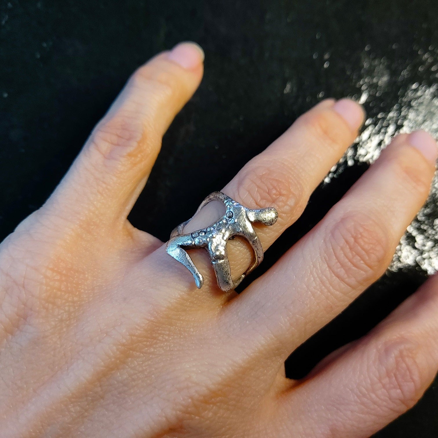 Human figure ring, sculptural body art adjustable unique statement ring