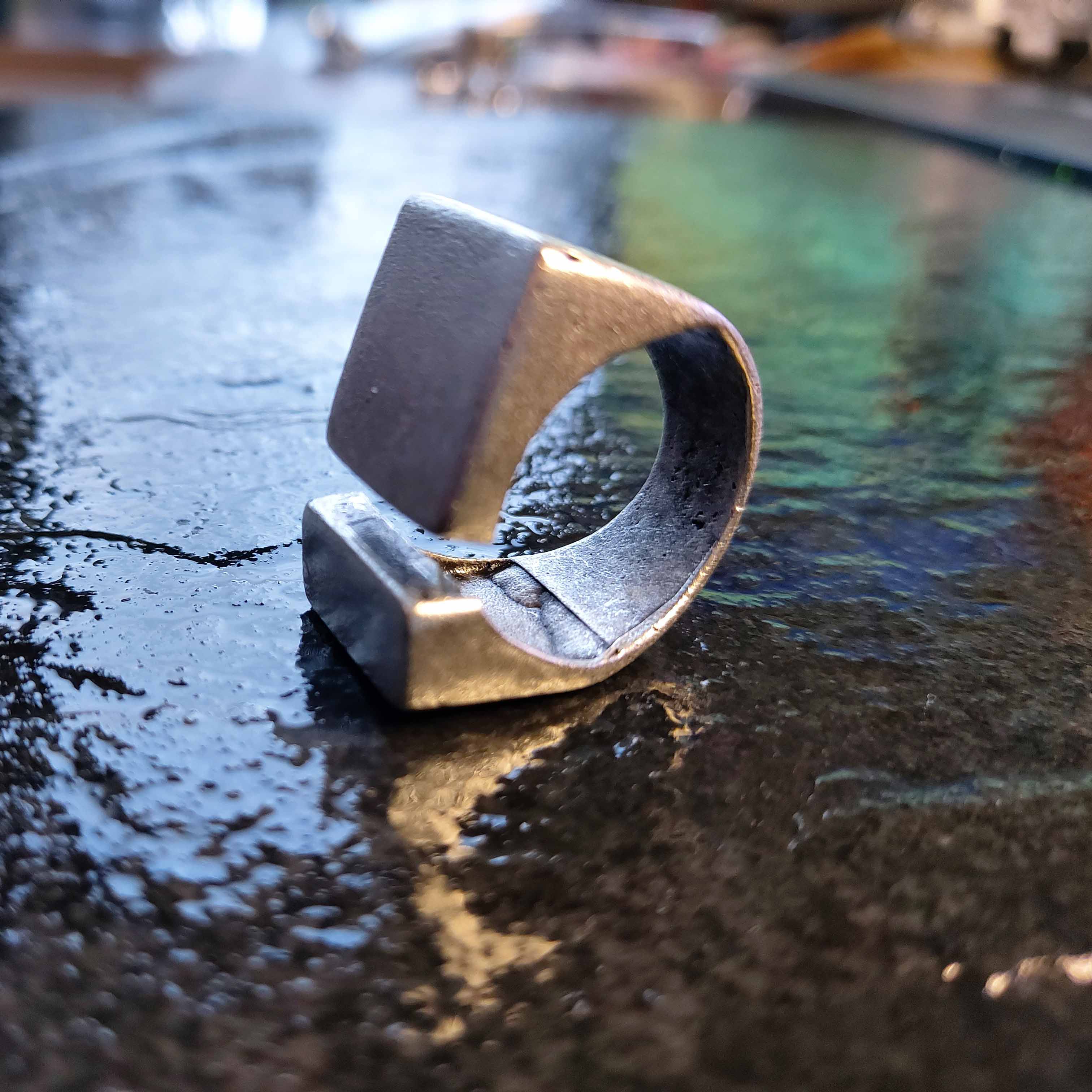 Geometric square ring, brutalist two shape chunky architectural statement ring