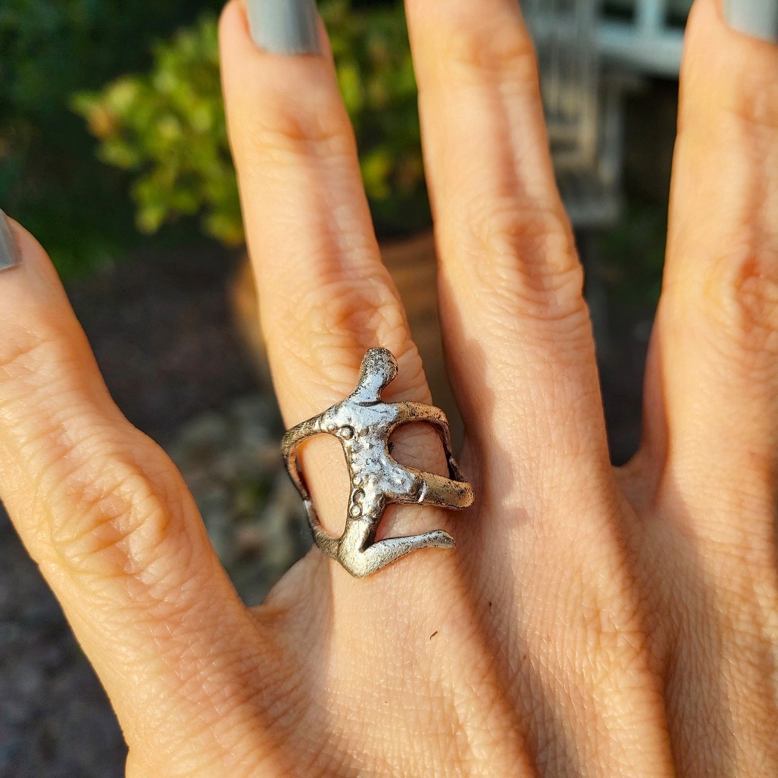 Human figure ring, sculptural body art adjustable unique statement ring