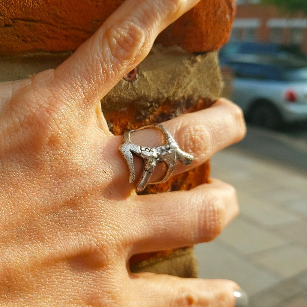 Human figure ring, sculptural body art adjustable unique statement ring