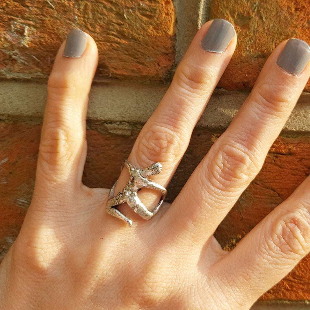 Human figure ring, sculptural body art adjustable unique statement ring