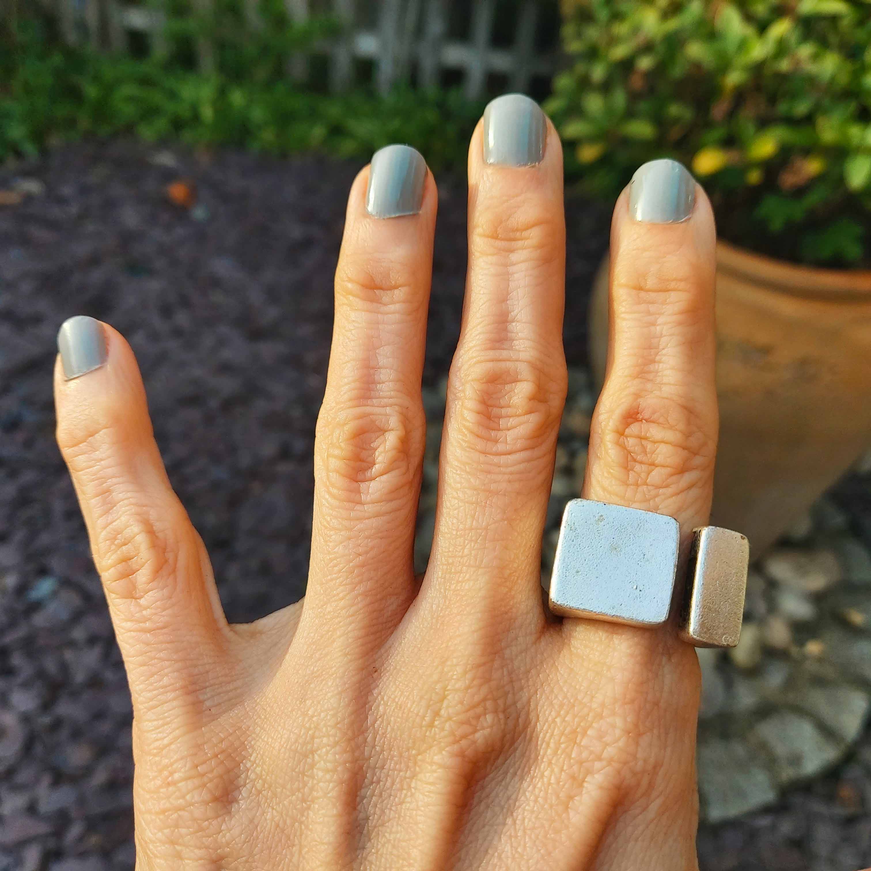 Geometric square ring, brutalist two shape chunky architectural statement ring