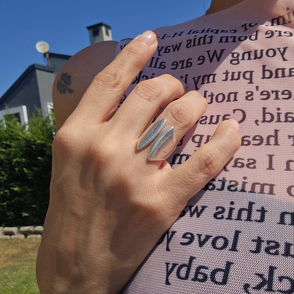 Chunky wrap ring, adjustable open band minimalist silver statement ring