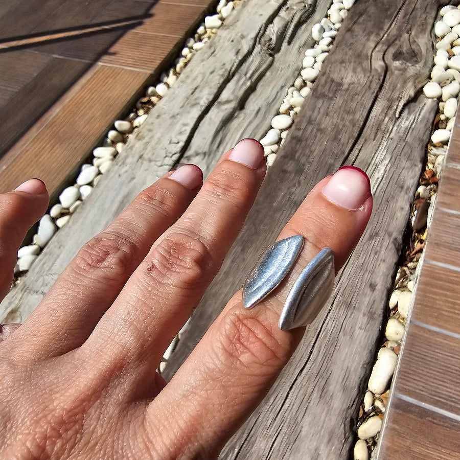 Chunky wrap ring, adjustable open band minimalist silver statement ring