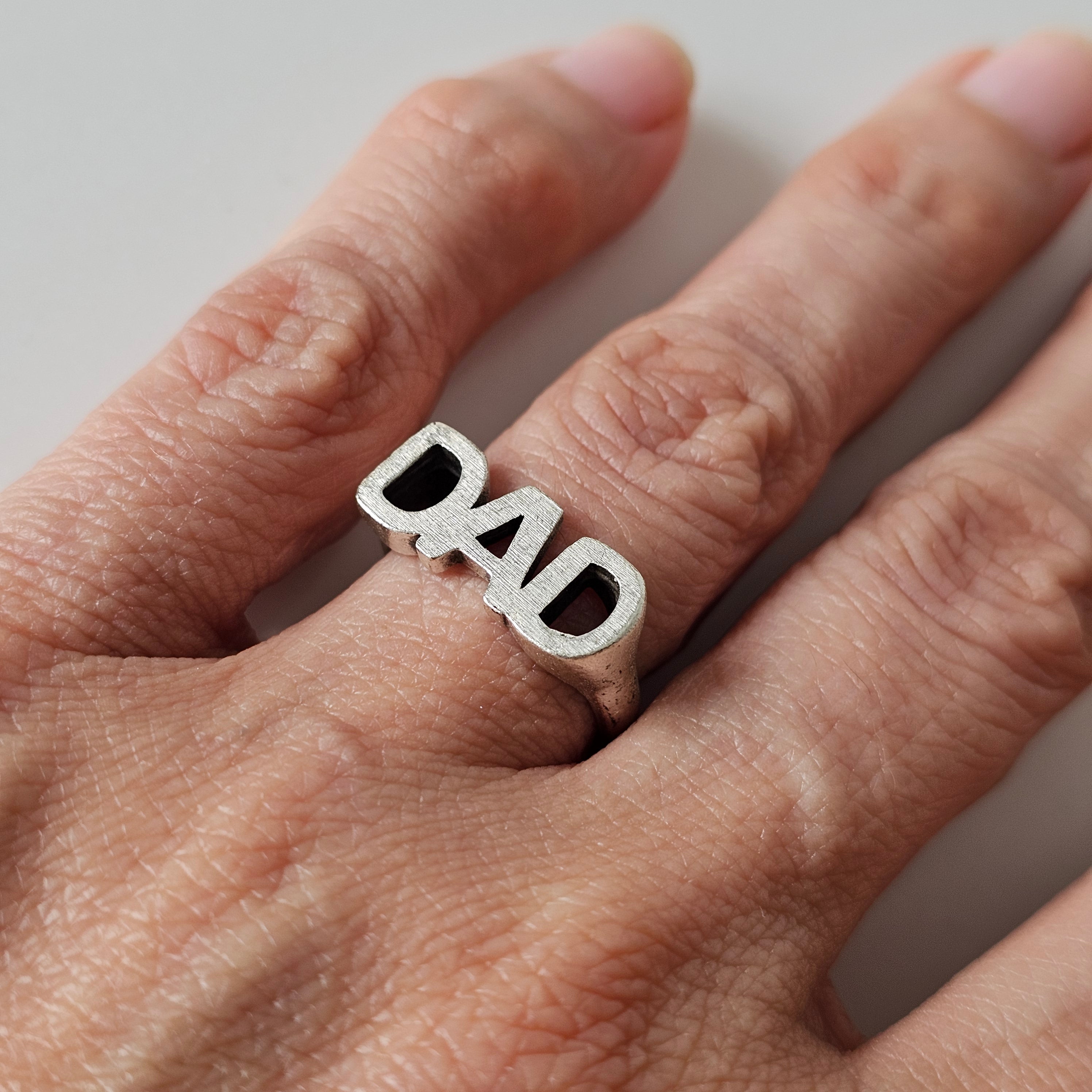 DAD signet ring, silver pinky statement ring