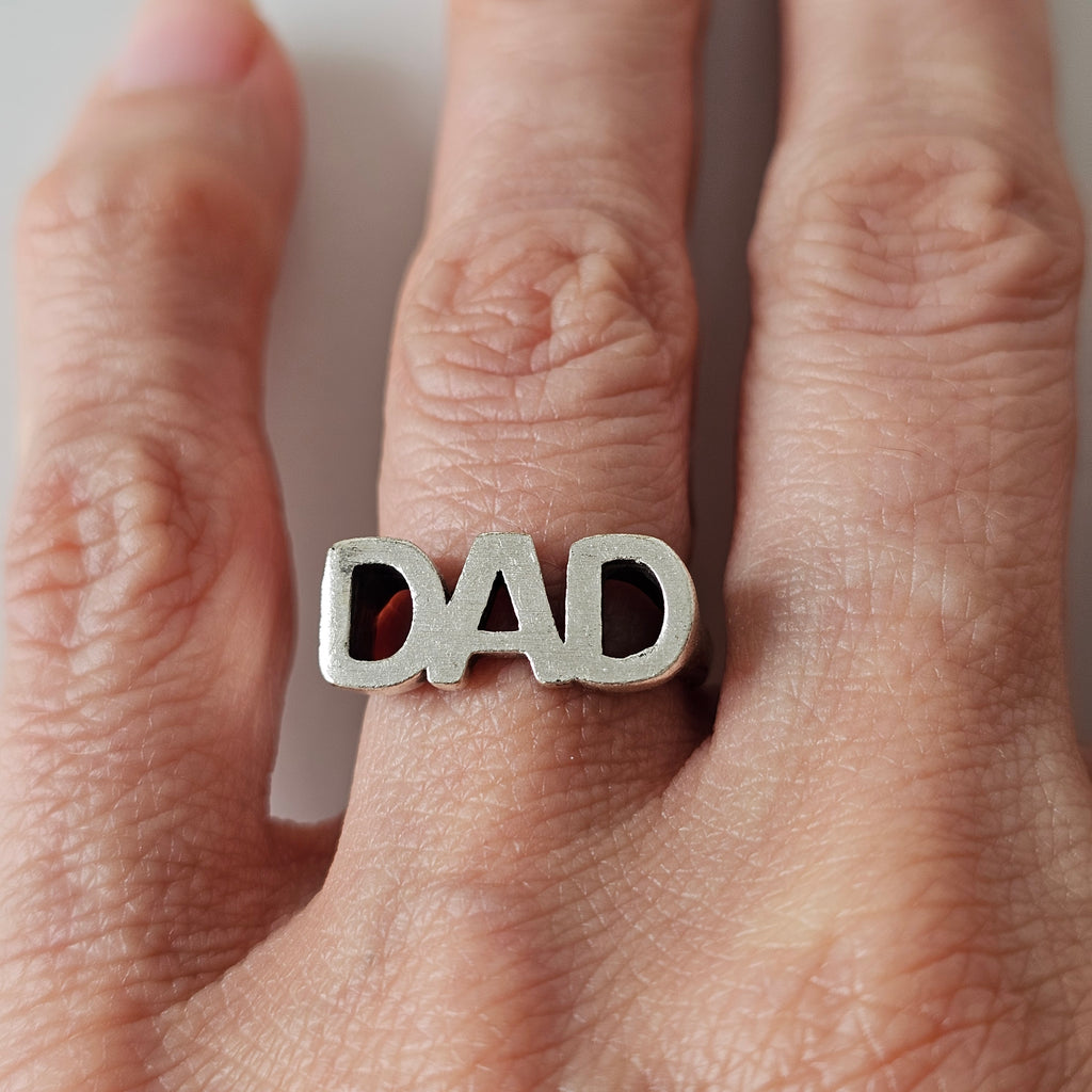 DAD signet ring, silver pinky statement ring