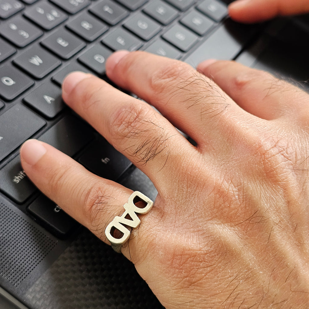 DAD signet ring, silver pinky statement ring