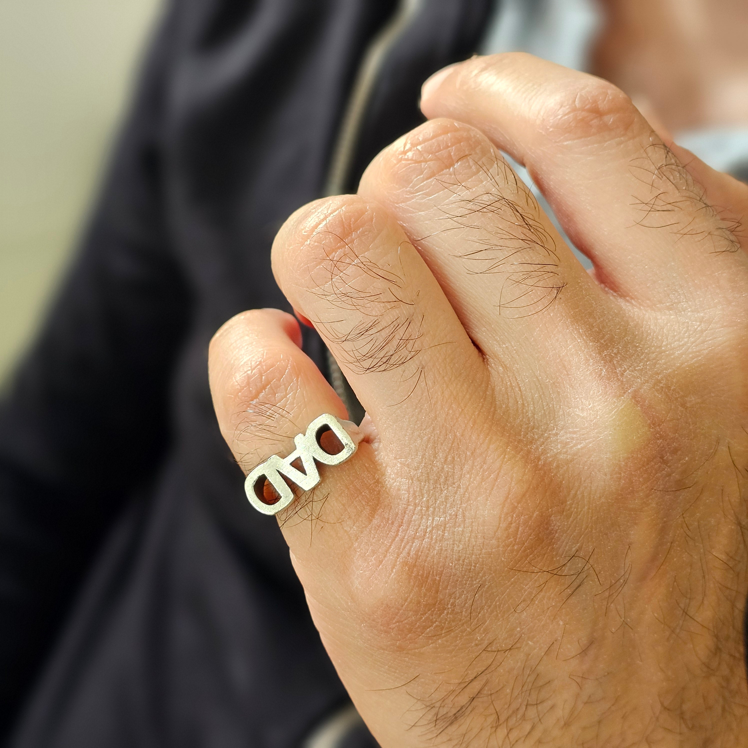 DAD signet ring, silver pinky statement ring