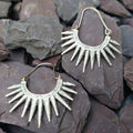 Silver spike hoop earrings, large boho sun ray statement dangle