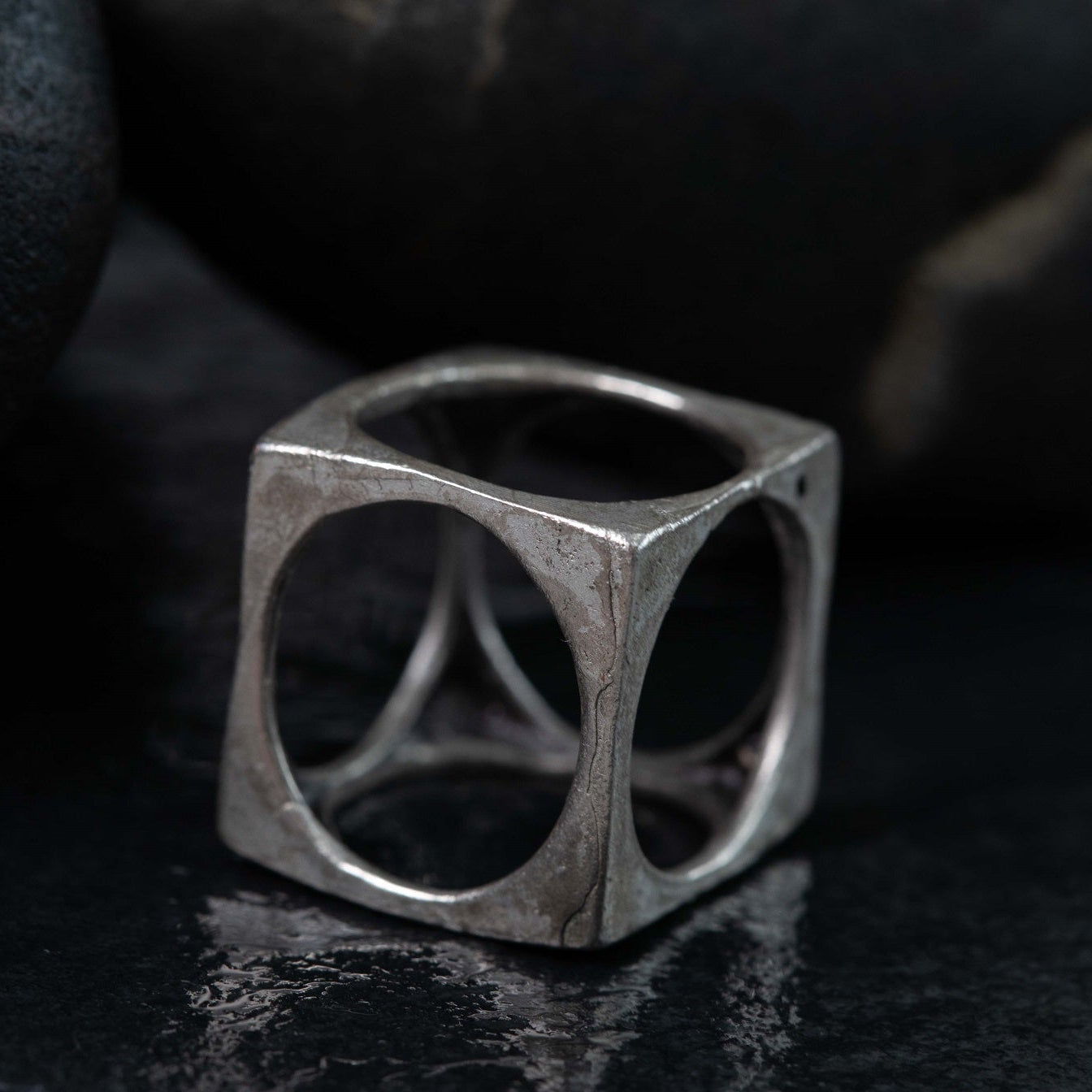 Geometric square circle ring, minimalist architectural statement ring
