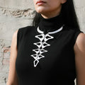 Anatomical brutalist necklace, sculptural silver collar statement jewellery