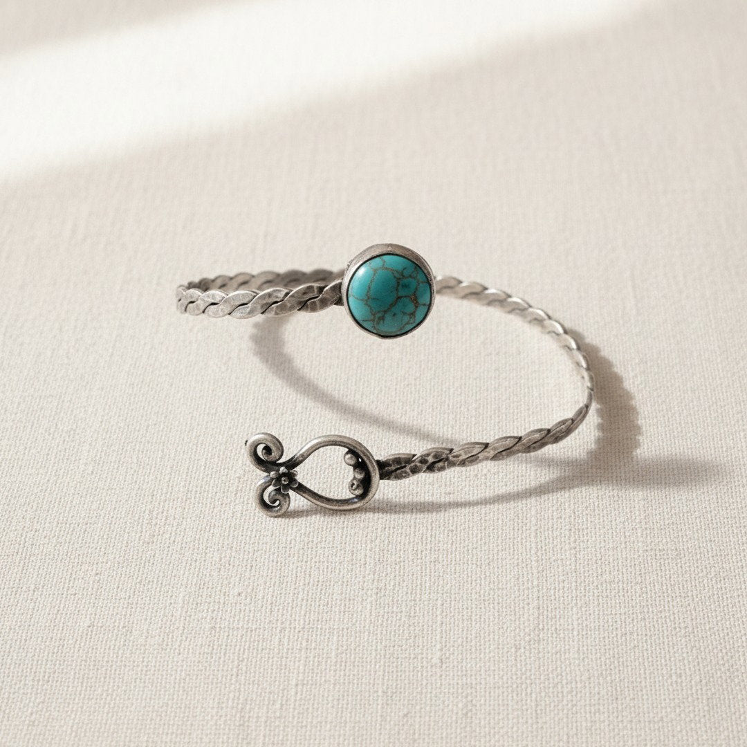 Turquoise stones arm cuff, silver bohemian bracelet