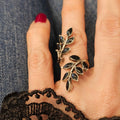 Leaf branch ring, silver boho adjustable wrap statement ring