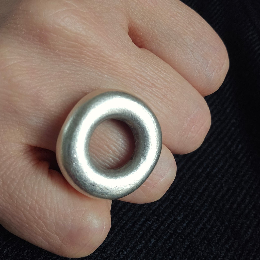 Chunky circle ring, bold geometric open minimalist brutalist statement ring