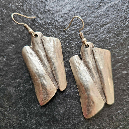 Brutalist silver earrings, geometric sculptural drop statement