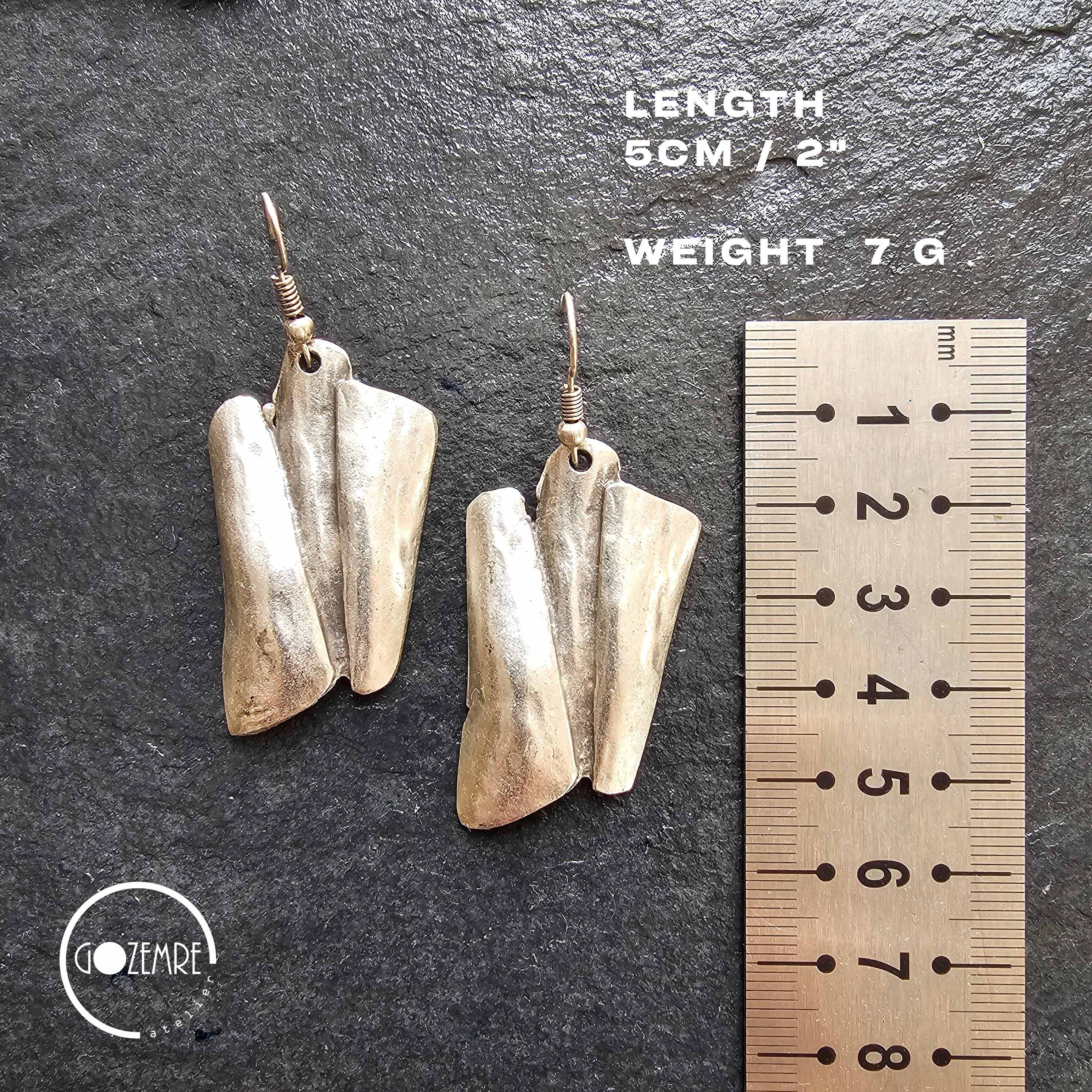 Brutalist silver earrings, geometric sculptural drop statement
