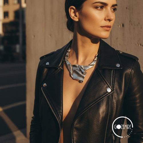 Brutalist folded necklace, sculptural pendant avant garde wearable art