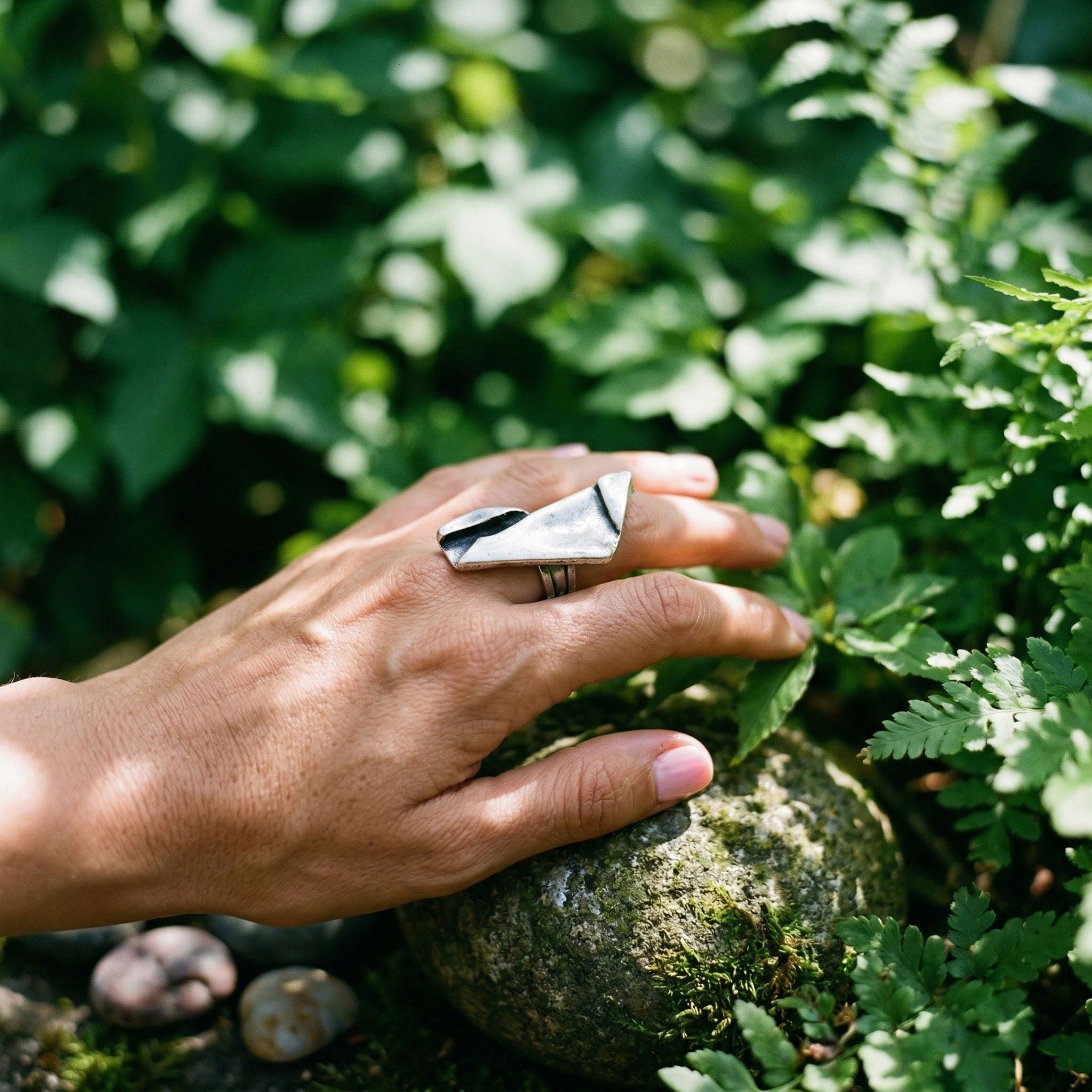 Brutalist statement ring, sculptural folded metal adjustable wearable art ring