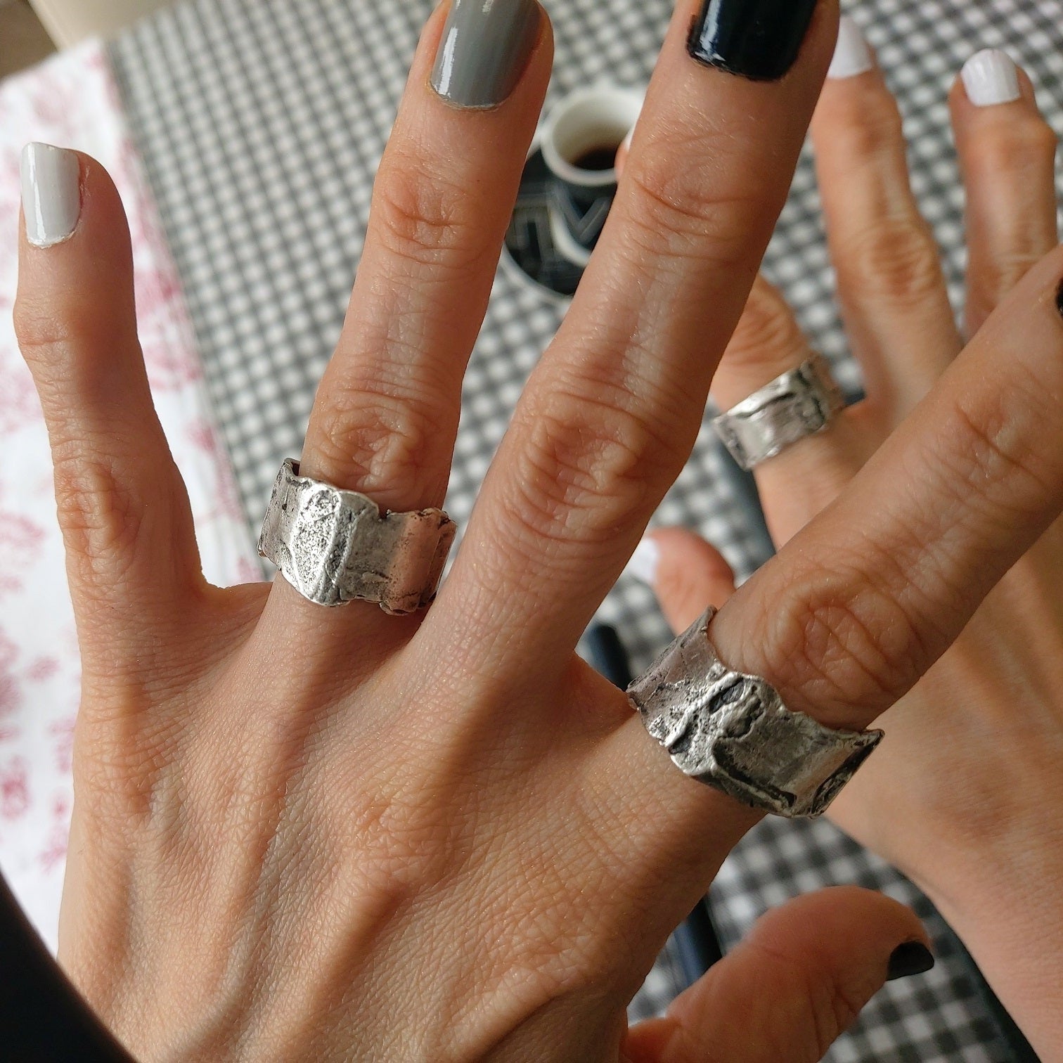 Brutalist ring, raw textured artisan band adjustable silver modernist statement