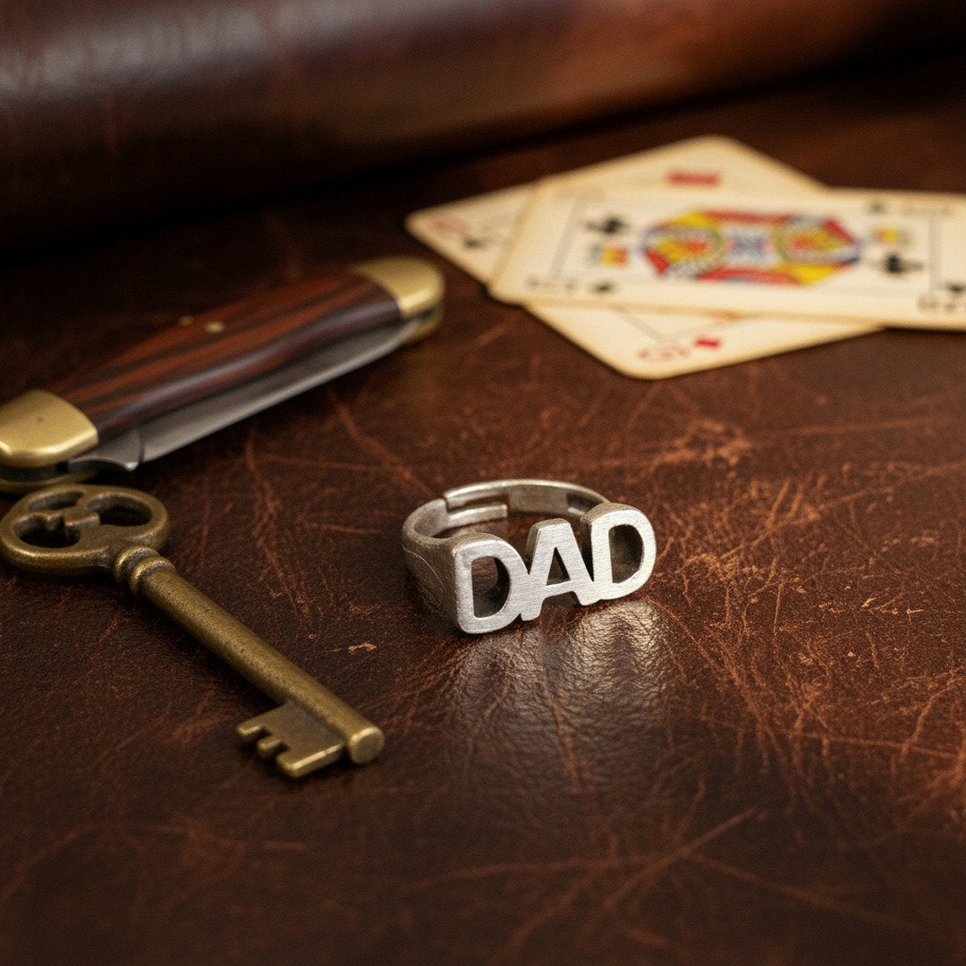 DAD signet ring, silver pinky statement ring
