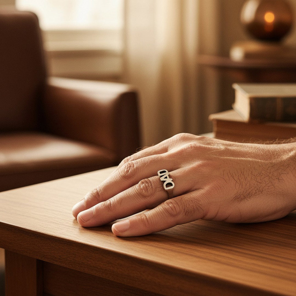 DAD signet ring, silver pinky statement ring